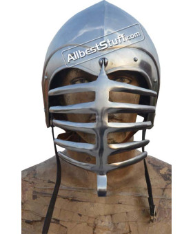 Medieval Bascinet with Grill Shaped Visor Helmet